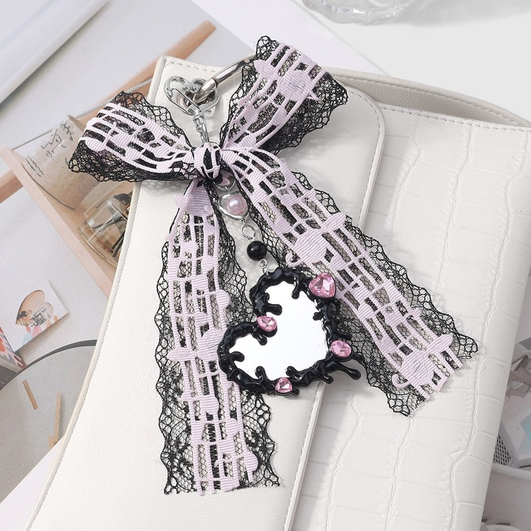 Keypus - Y2K Lace Bow Heart Mirror Keychain