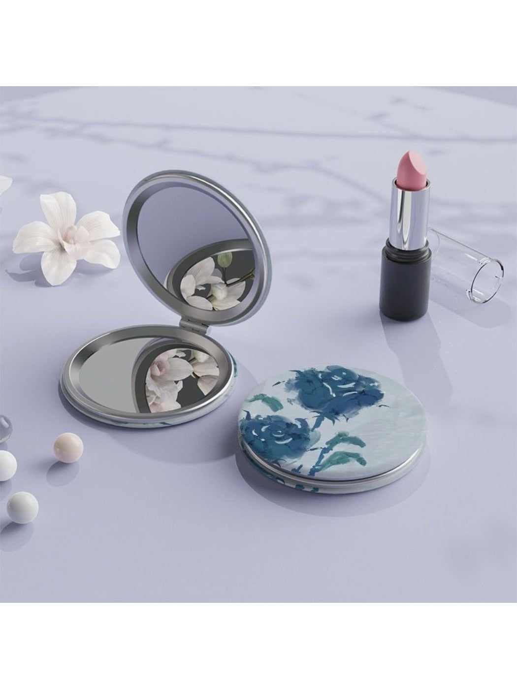 Mirroray - Vintage Round Rose Motif Compact Mirror
