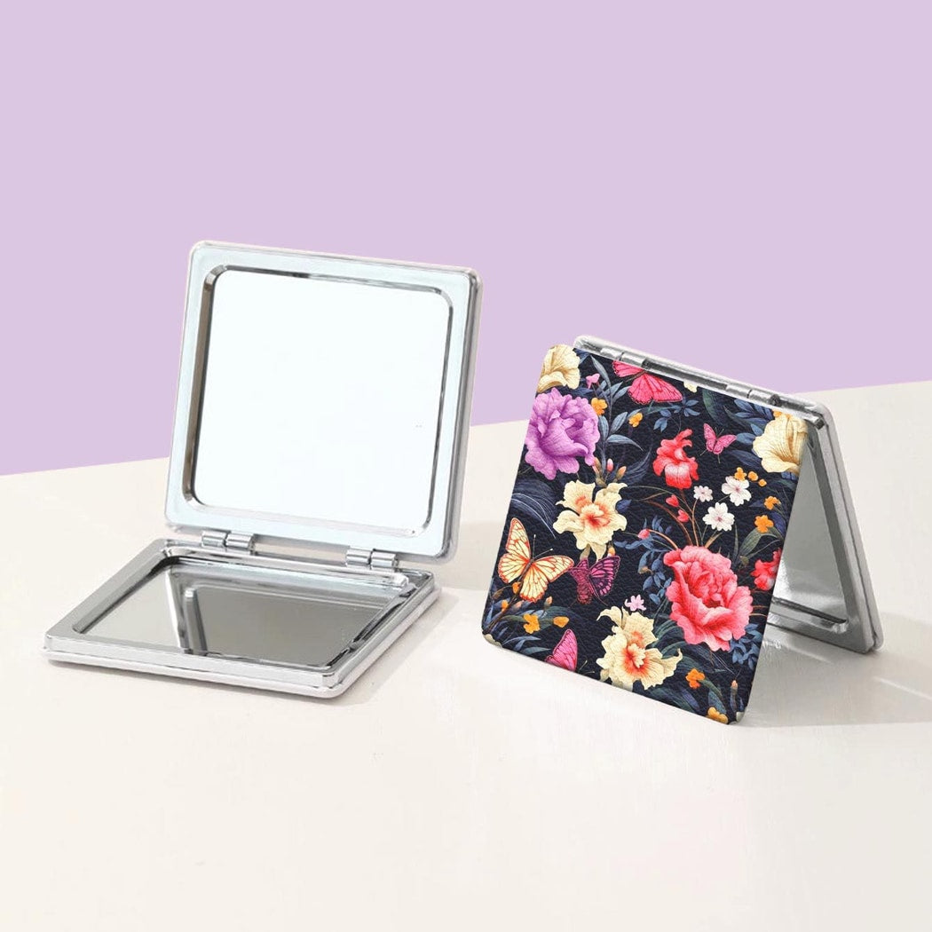 Mirroray - Floral PU Folding Touch-Up Makeup Mirror