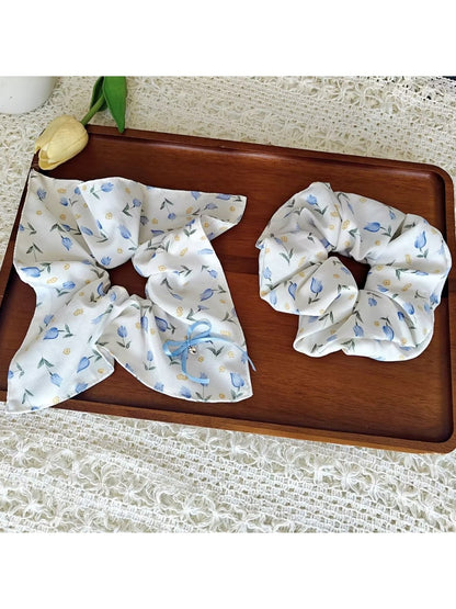 Gifty - Sweet Tulip Print Polyester Fabric Scrunchie