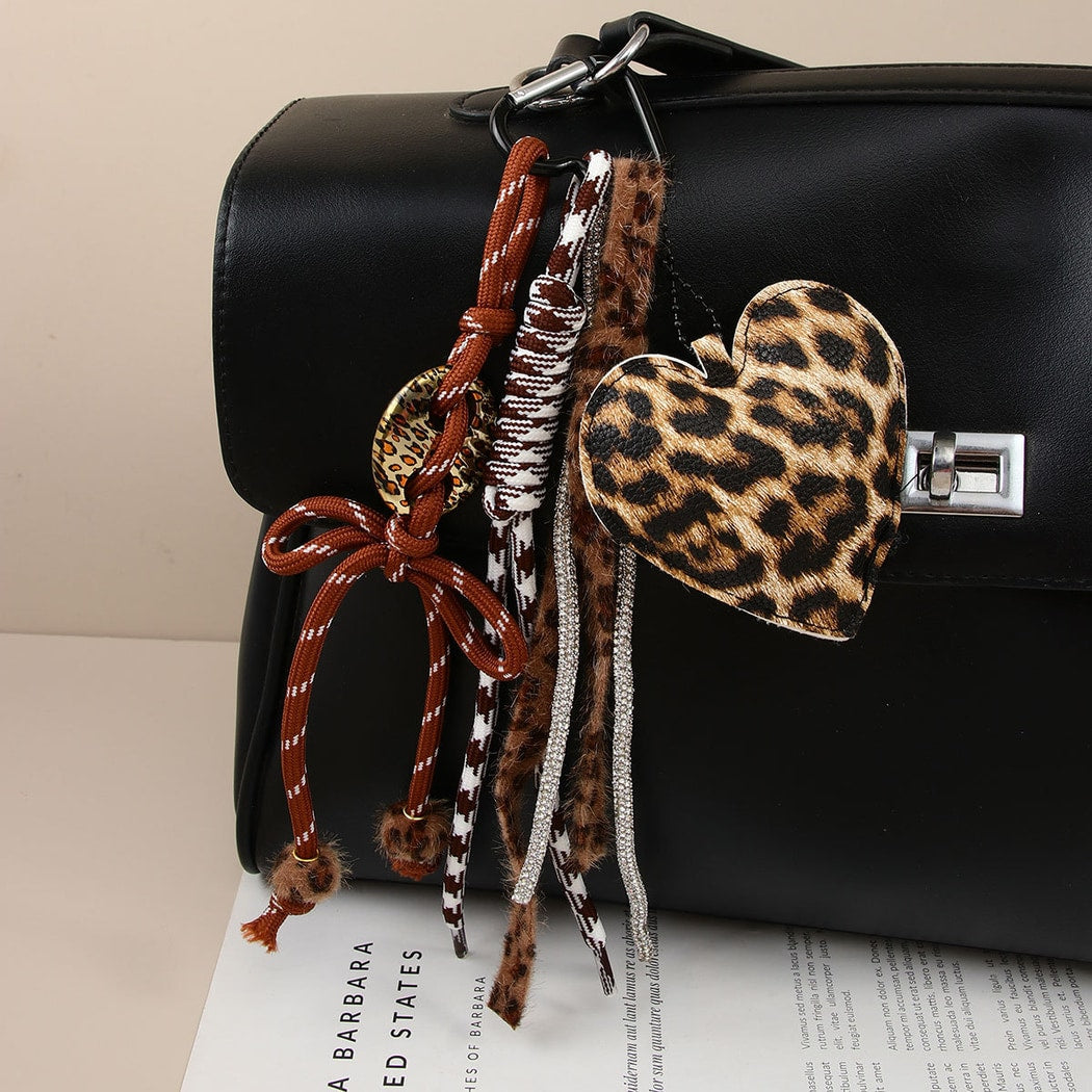 Keypus - Leopard Heart Bow Bag Charm Alloy Keychain