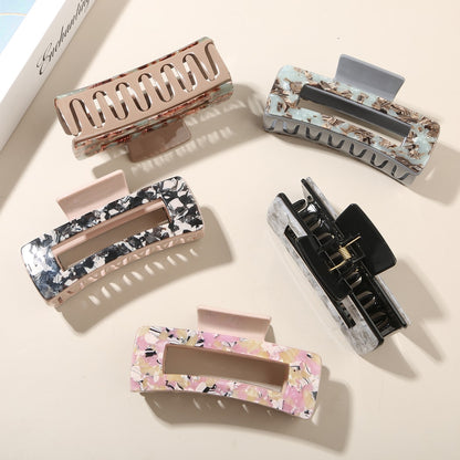 Beau - Floral Print Rectangle Acetate Hair Claw Clip