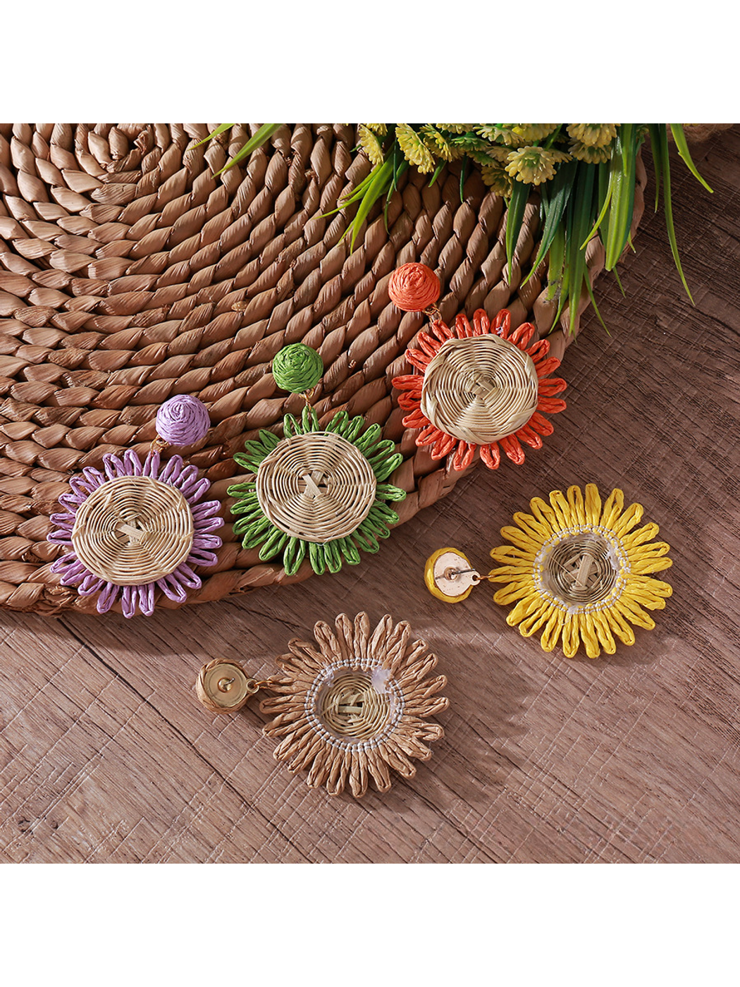 Earedge - Bohemian Round Geometric Raffia Earrings