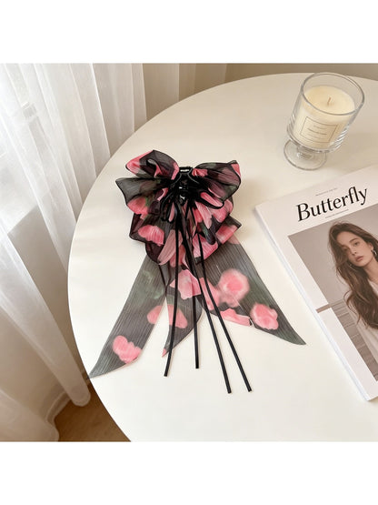 Beau - Printed Bow Ribbon Women's Claw Hair Clip