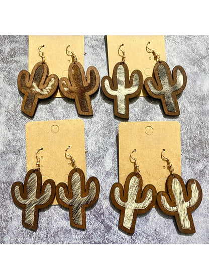 Earedge - Artificial Leather Cactus Earrings