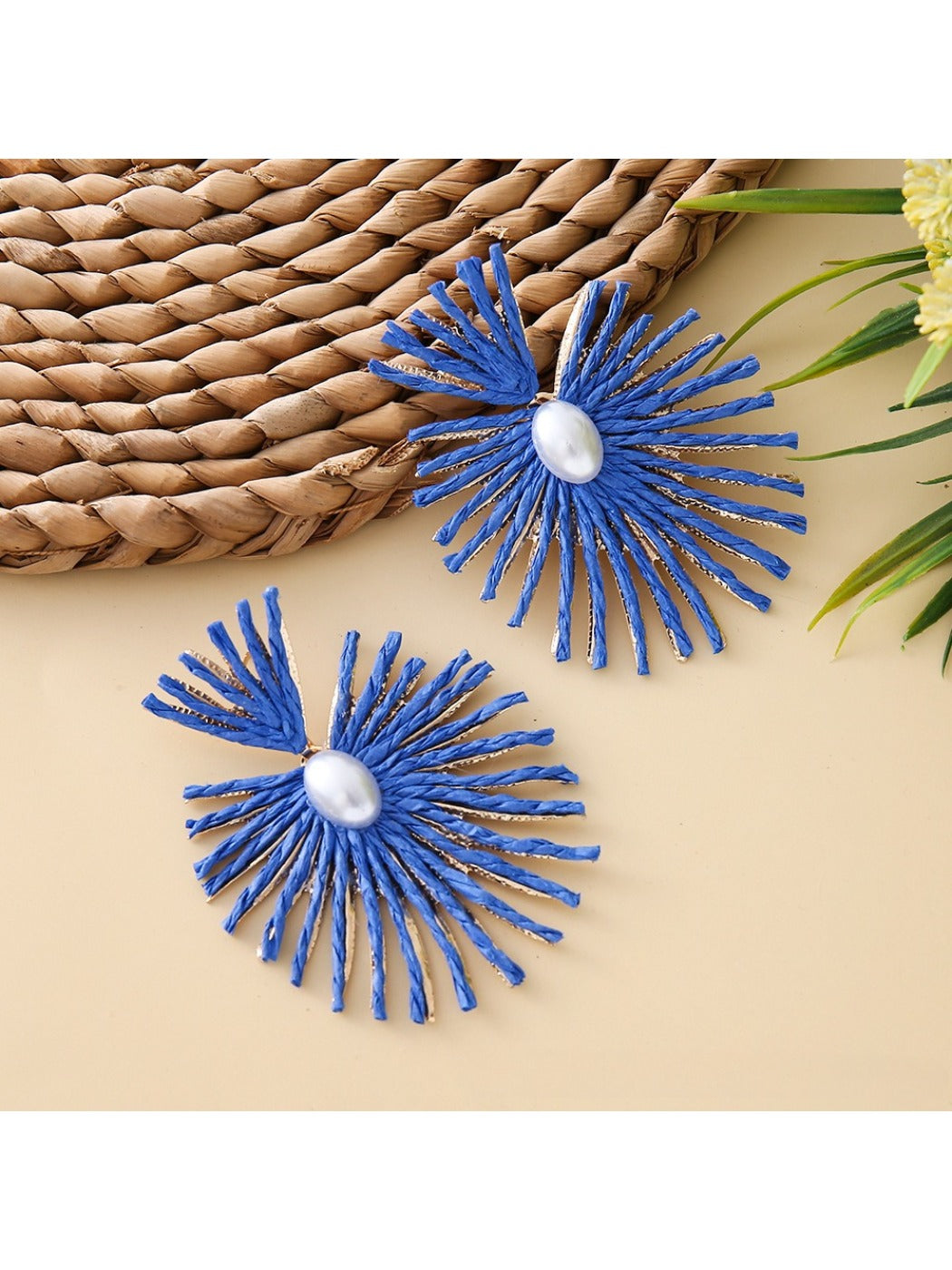 Earedge raffia drop earrings displayed in a jewelry box with soft fabric lining