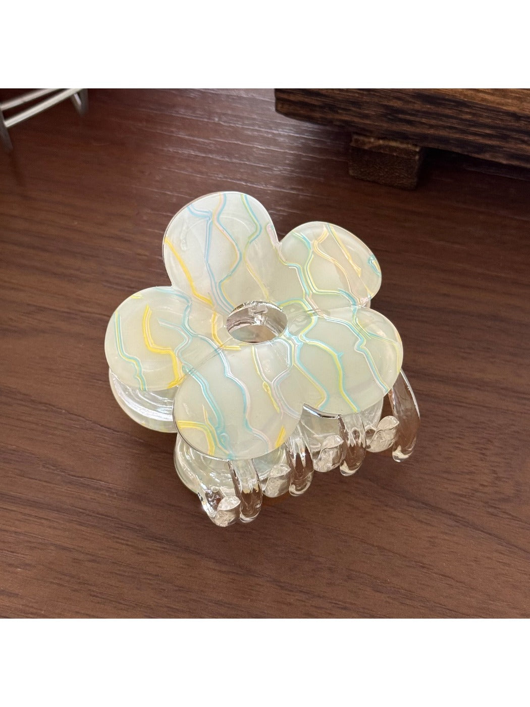 Beau - Striped Acetate Look Flower Claw Clip