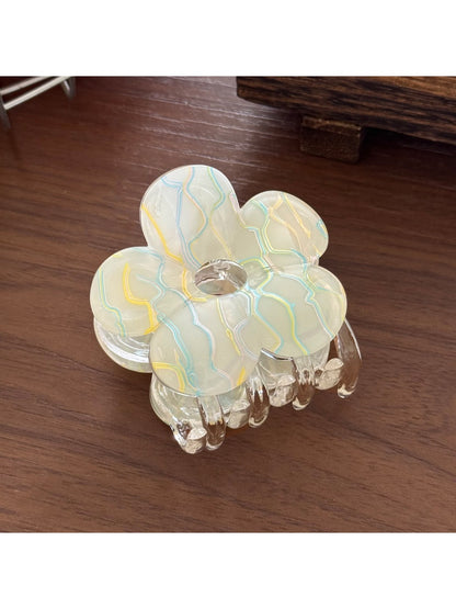 Beau - Striped Acetate Look Flower Claw Clip