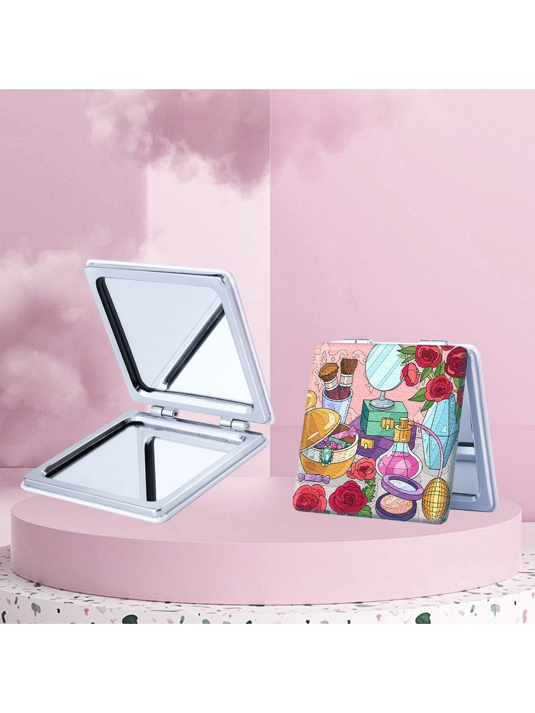Mirroray - Holiday Theme Cartoon Print Makeup Mirror