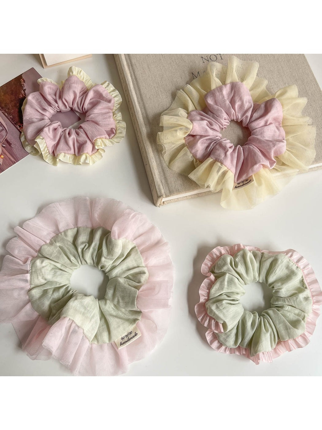 Close-up of Gifty Sweet Color Block Tulle Scrunchie showing layered tulle fabric