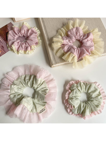 Close-up of Gifty Sweet Color Block Tulle Scrunchie showing layered tulle fabric