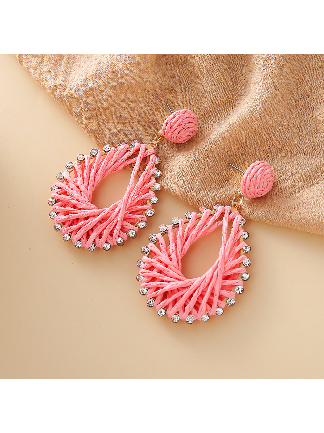 Earedge raffia drop earrings with intricate geometric pattern