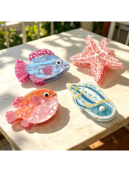 Beau sea animal shaped claw clip in pastel blue with textured details