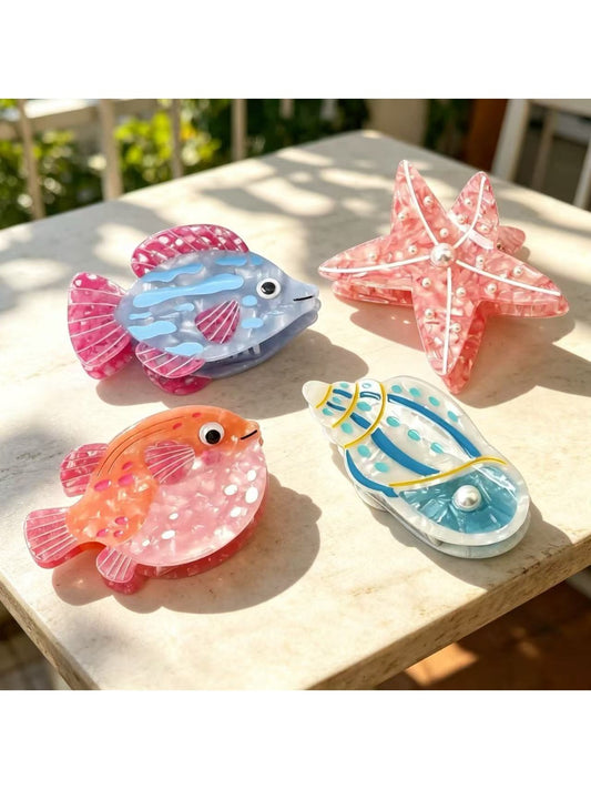Beau sea animal shaped claw clip in pastel blue with textured details