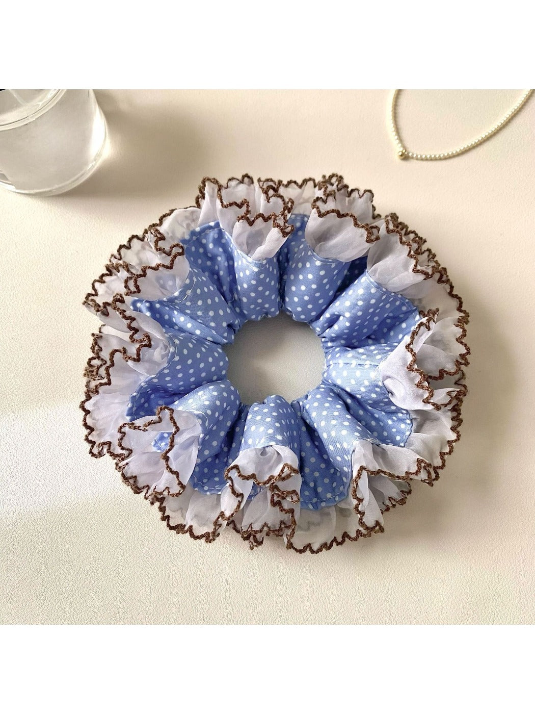 Gifty chic double layer scrunchie with black and white polka dot pattern