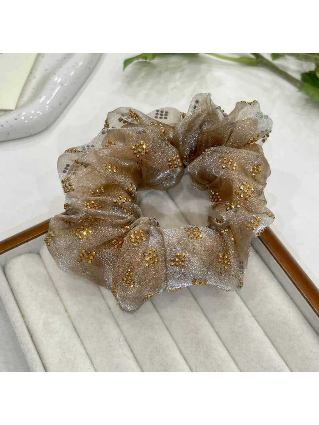 Gifty - Double Layer Organza Bow Hair Tie Crystal