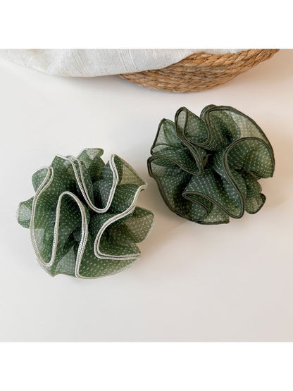 Gifty - Polka Dot Mesh Ruffled High Elasticity Scrunchie