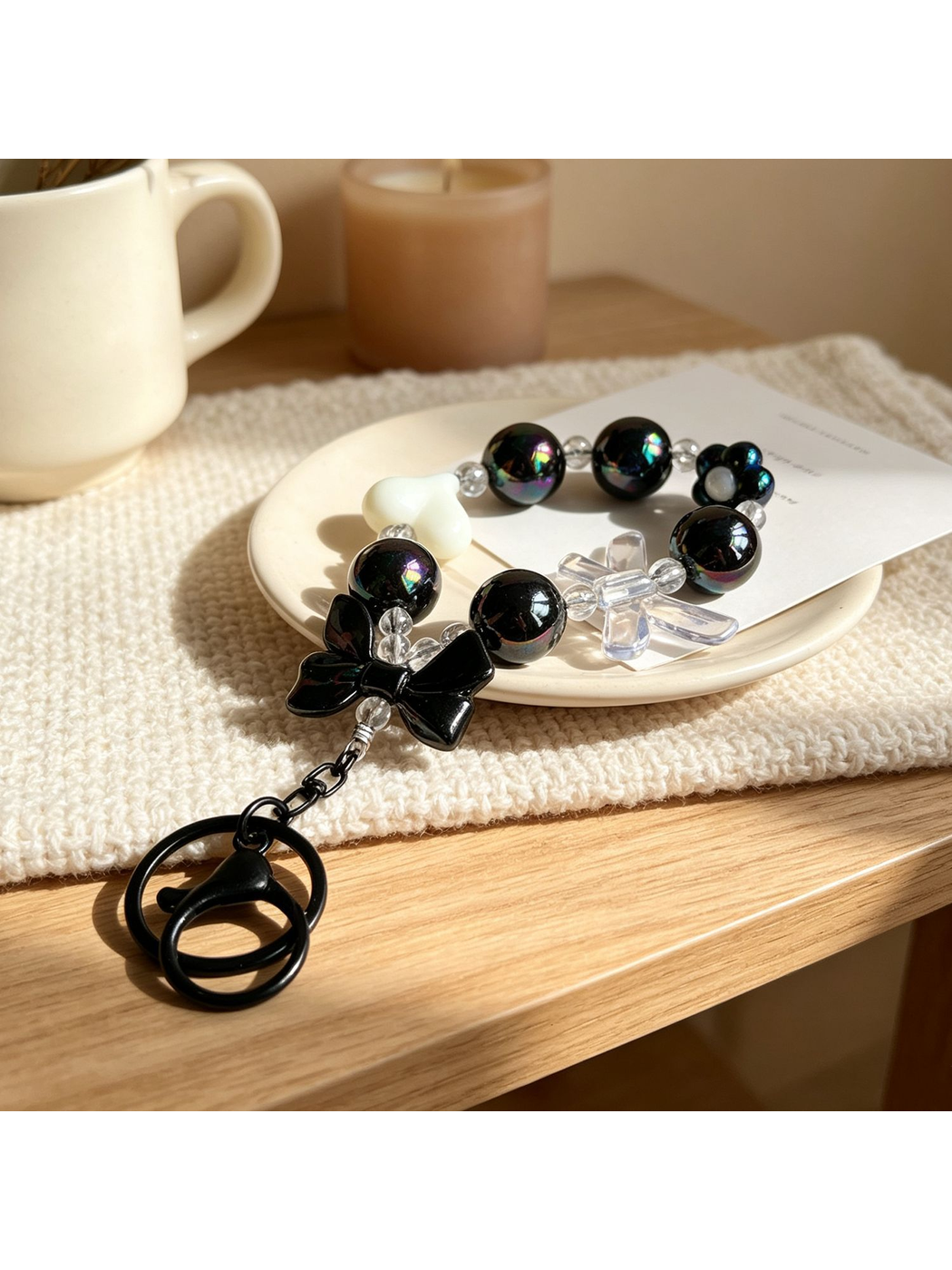 Keypus - Colorful Heart Bow Beaded Keychain Charm