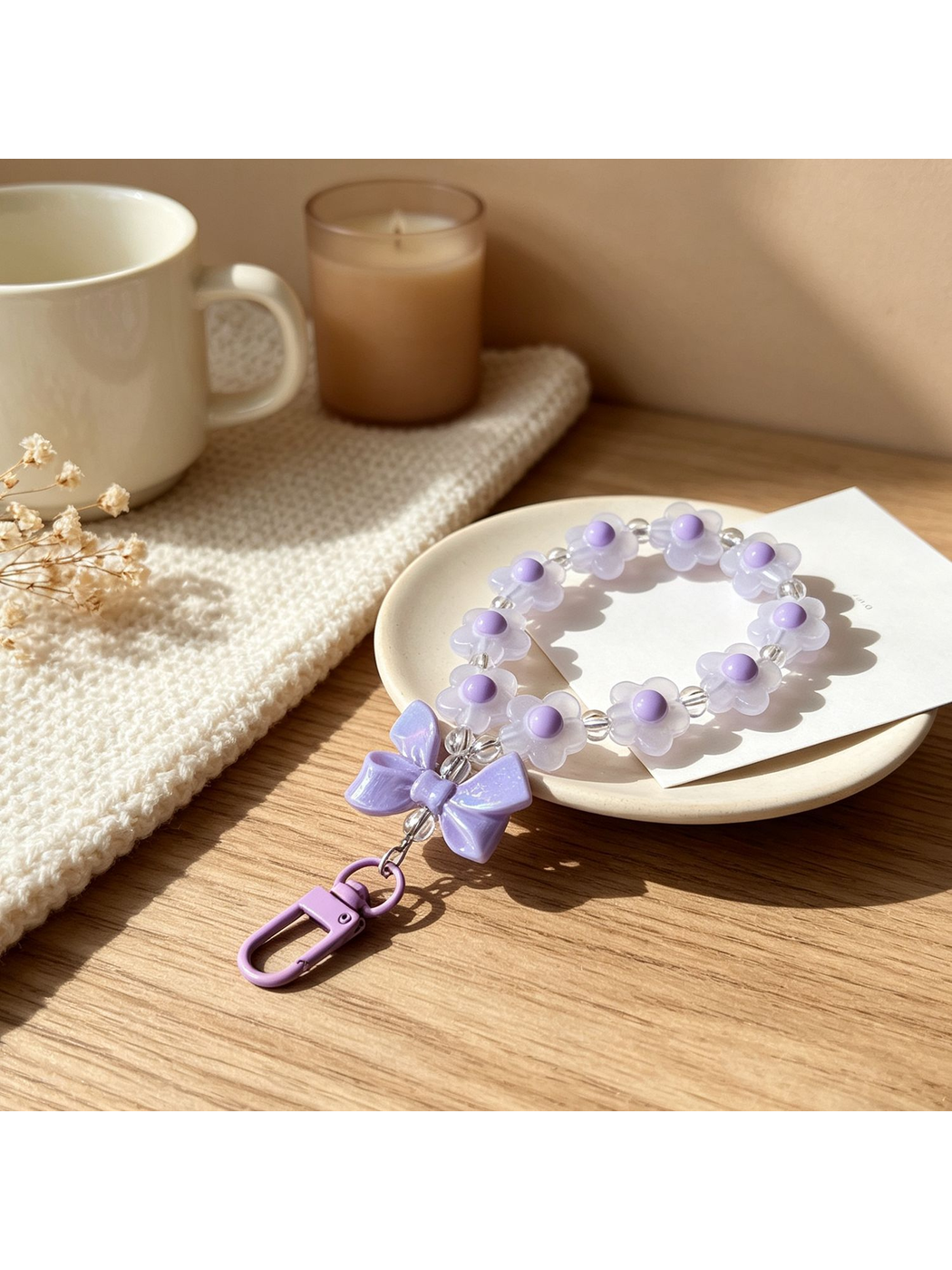 Keypus - Floral Beaded Bow Acrylic Bag Charm Keychain