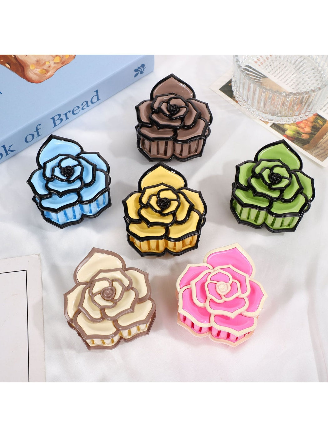 Beau - Rose Shape Plastic Floral Decorative Claw Clip