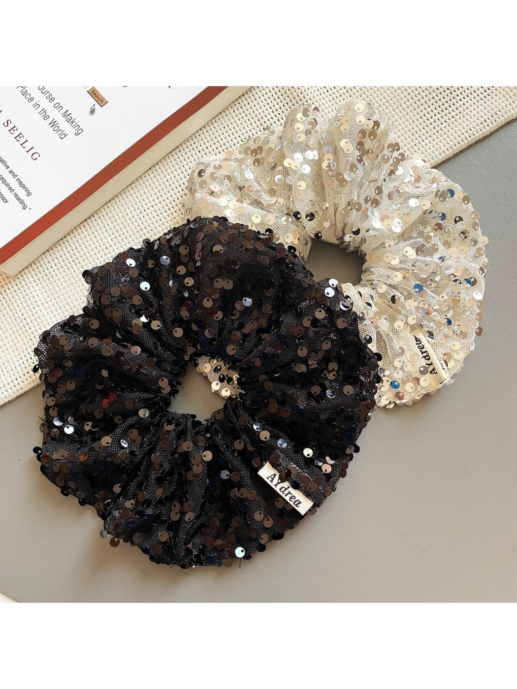 Gifty - Black Silver Sequin Scrunchies