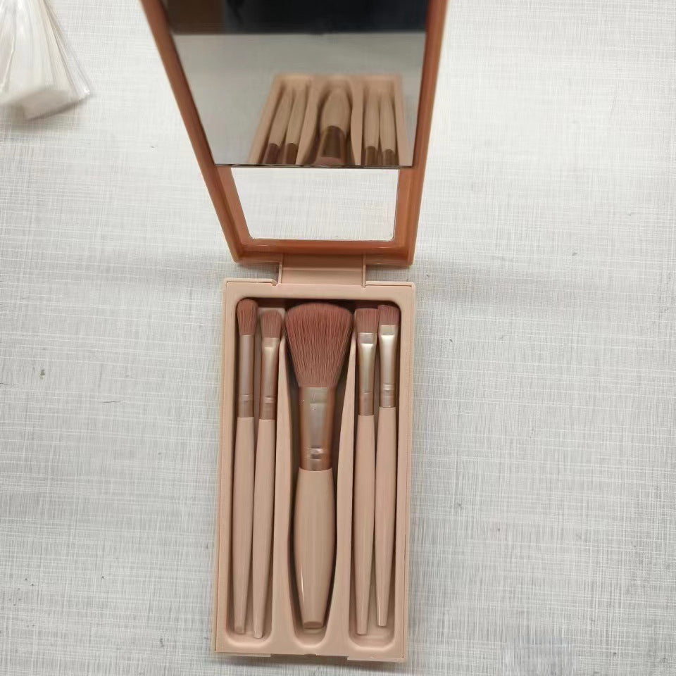 Smoosh - 5-Piece Makeup Brush Set with Mirror, Portable Travel Kit