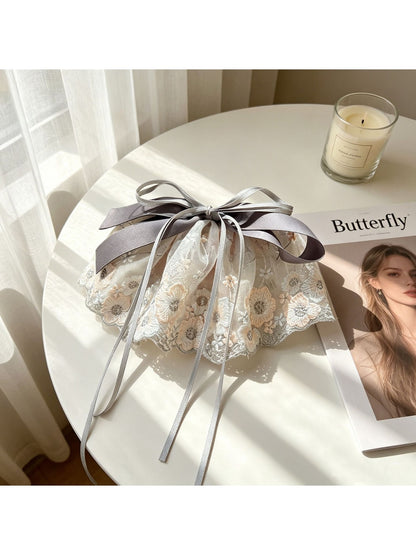 Beau - Lace Embroidered Ribbon Bow Hair Clip