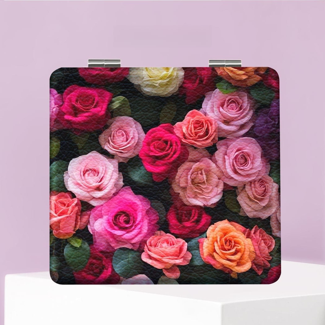 Mirroray - PU Floral Print Makeup Mirror