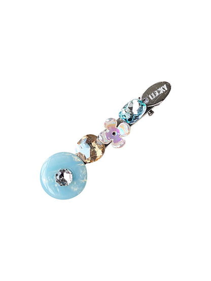 Top view of Beau colorful rhinestone hair clip emphasizing the arrangement of gems