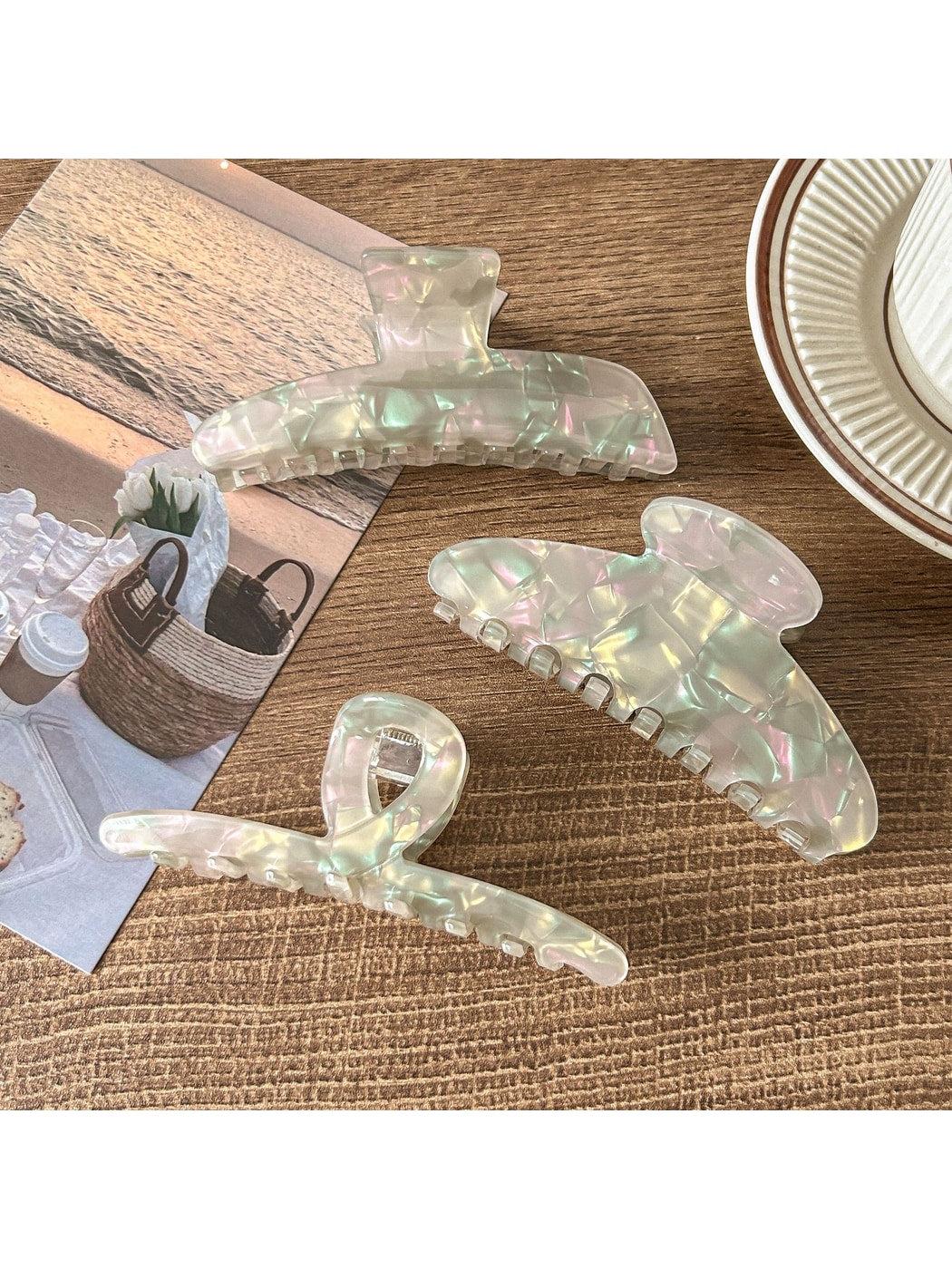Beau - Glossy PVC Alloy Iridescent Hair Claw Clip