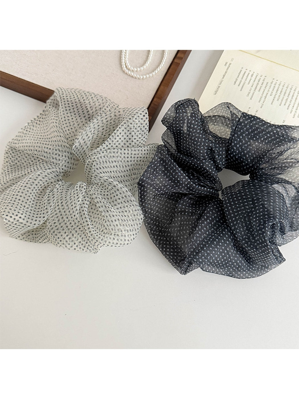 Gifty - Polka Dot Mesh Polyester Fabric Scrunchie