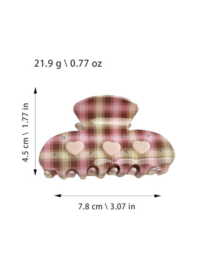 Beau - Cute PVC Plaid Heart Design Claw Clip