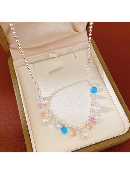 Nozari - Round Bead Synthetic Zirconia Accent Alloy Necklace