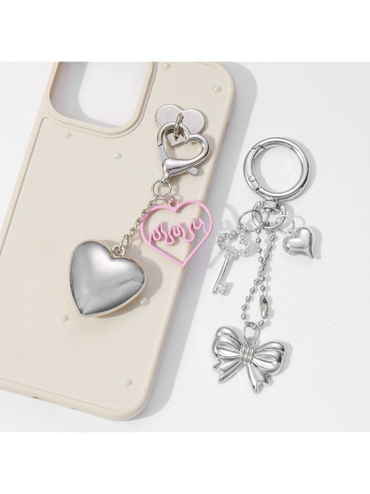 Keypus - Silver Key Heart Bow Alloy Bag Charm Keychain