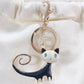 Black and white abstract cat keychain on fabric