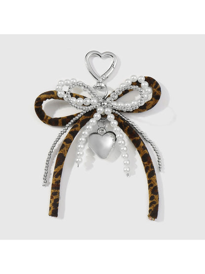 Keypus - Y2K Style Beaded Bow Pendant Alloy Keychain