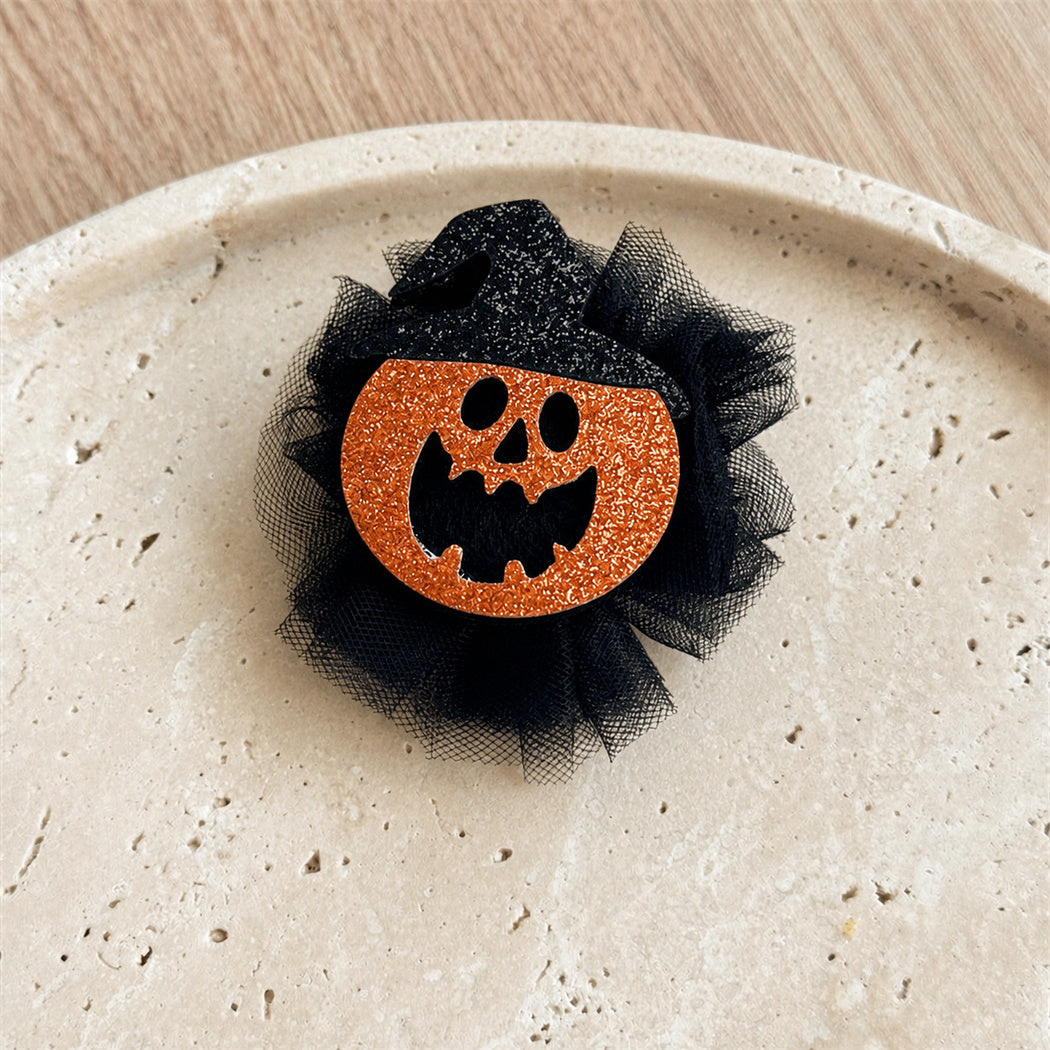 Orange pumpkin Halloween tulle hair clip