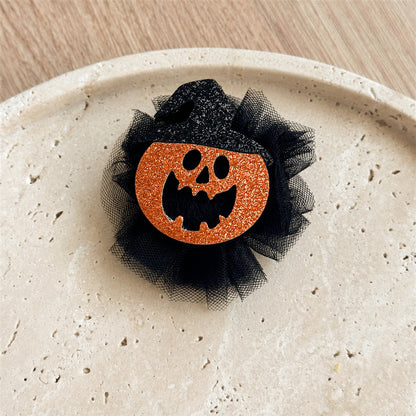 Orange pumpkin Halloween tulle hair clip
