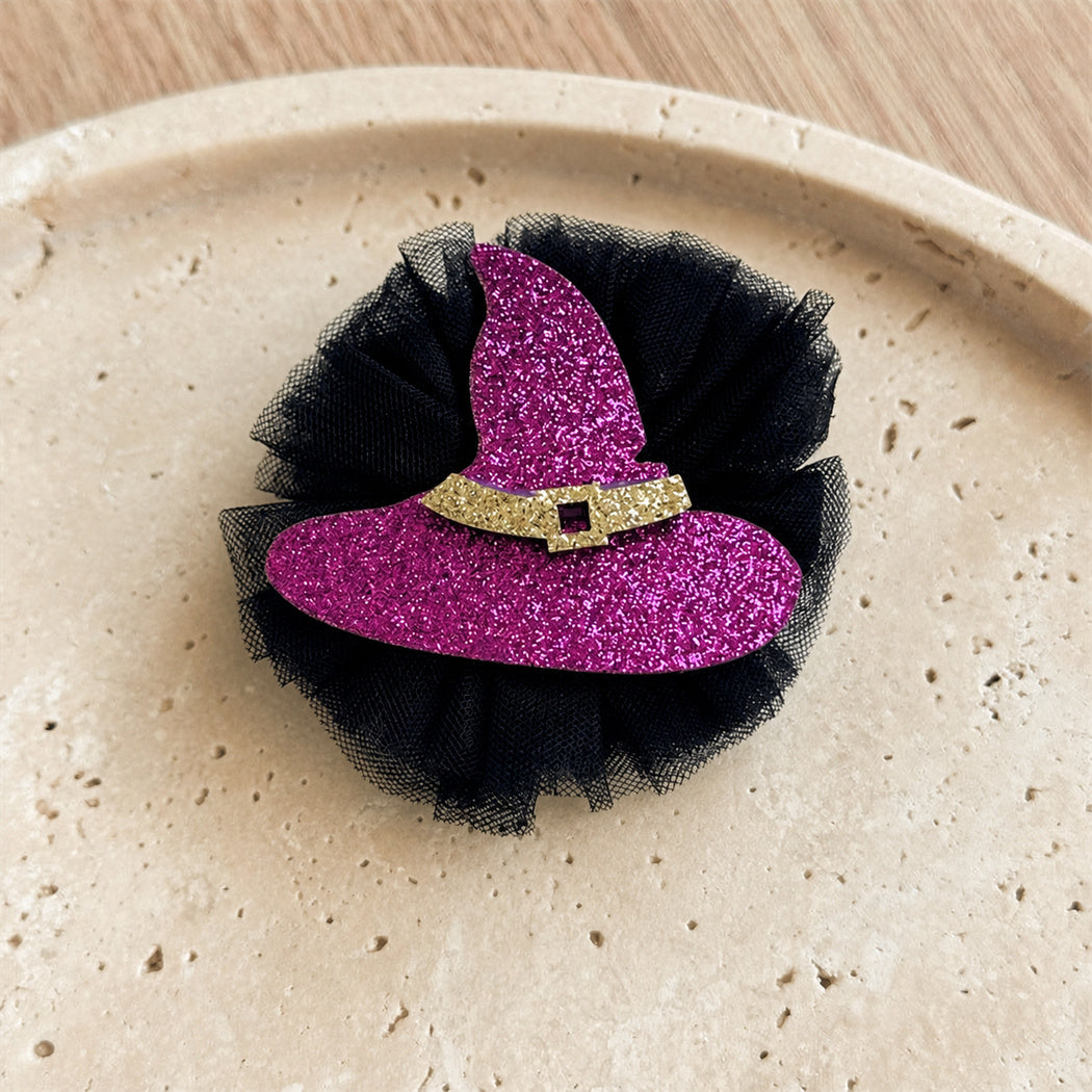 Purple witch hat Halloween tulle hair clip
