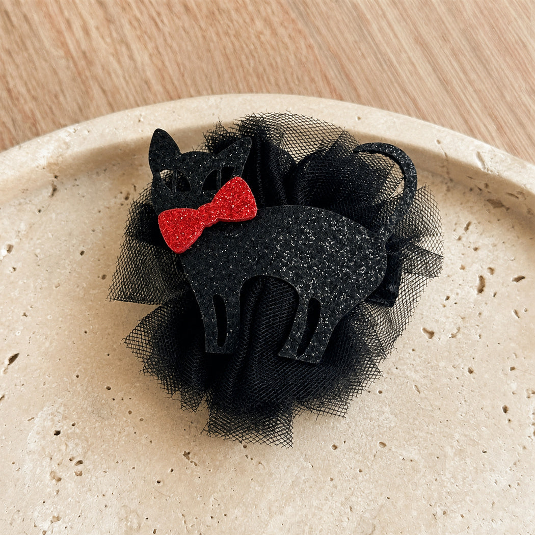 Black cat Halloween tulle hair clip