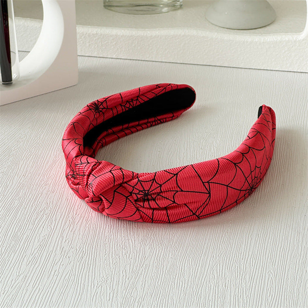 Red spiderweb knotted headband, view 1