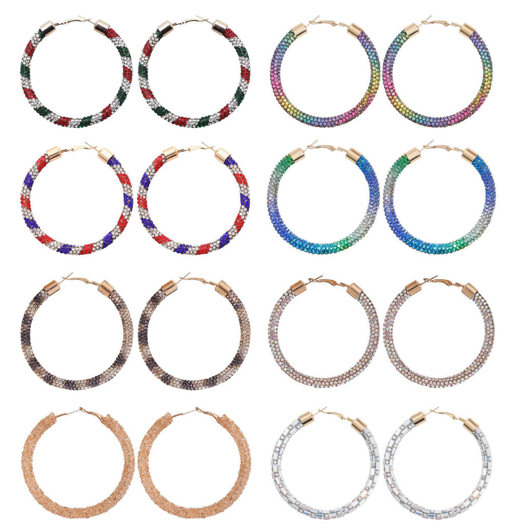 Earedge - Multicolor Rhinestone Hoop Earrings