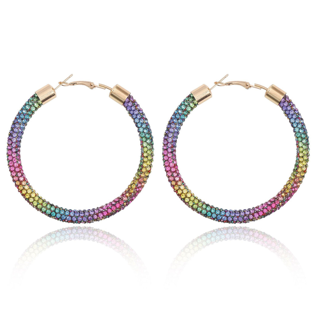 Earedge - Multicolor Rhinestone Hoop Earrings