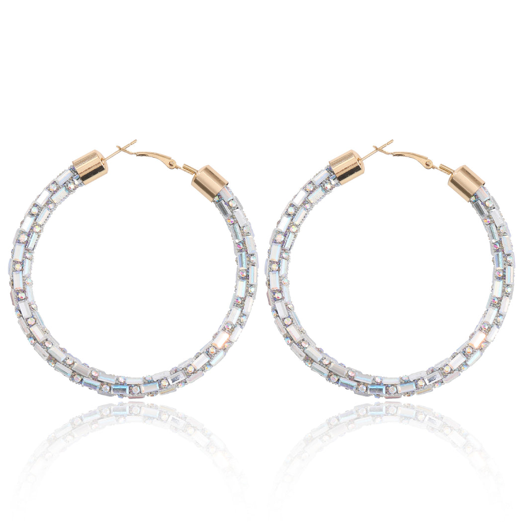 Earedge - Multicolor Rhinestone Hoop Earrings