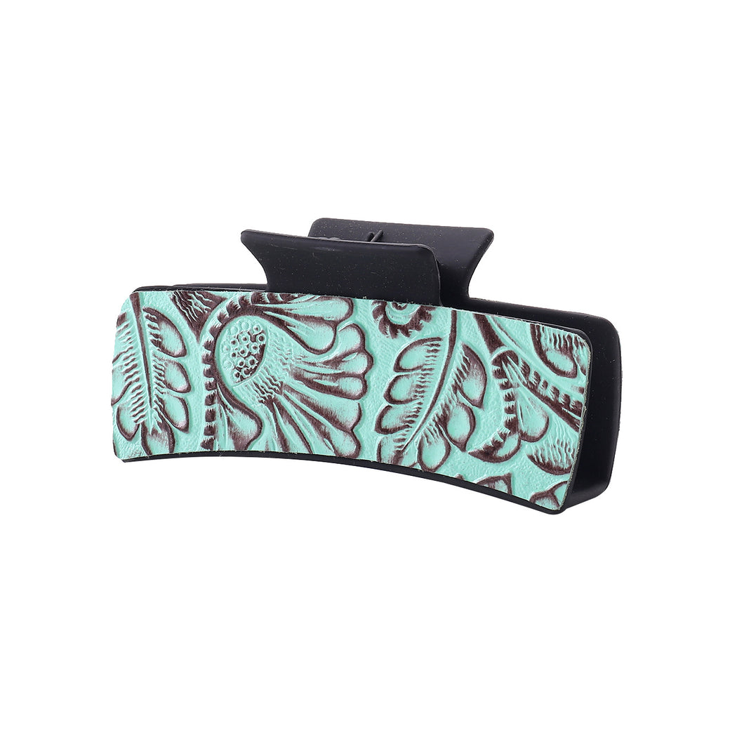 Mint floral hair claw on white background