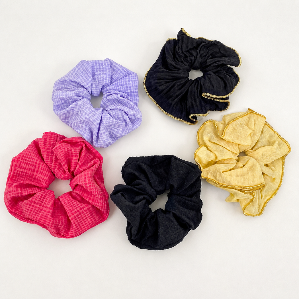 Metallic Thread Scrunchie Collection showing multiple available variants