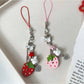 Keypus - Strawberry Beaded Button Style Bag Charm Keychain