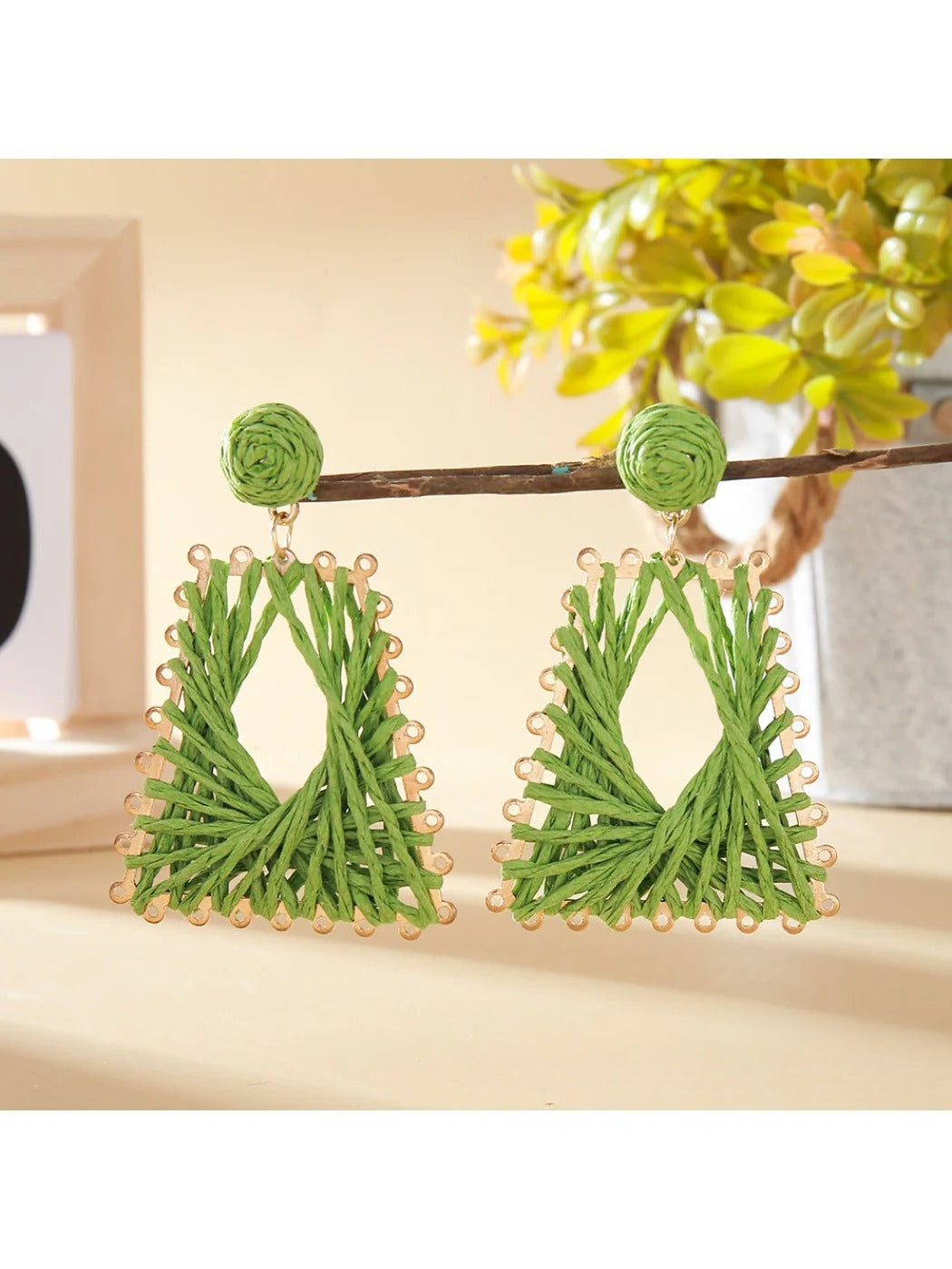 Earedge - Raffia Woven Trapezoid Earrings