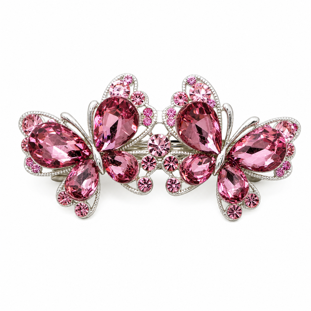 Beau - Pink Crystal Butterfly Spring Barrette