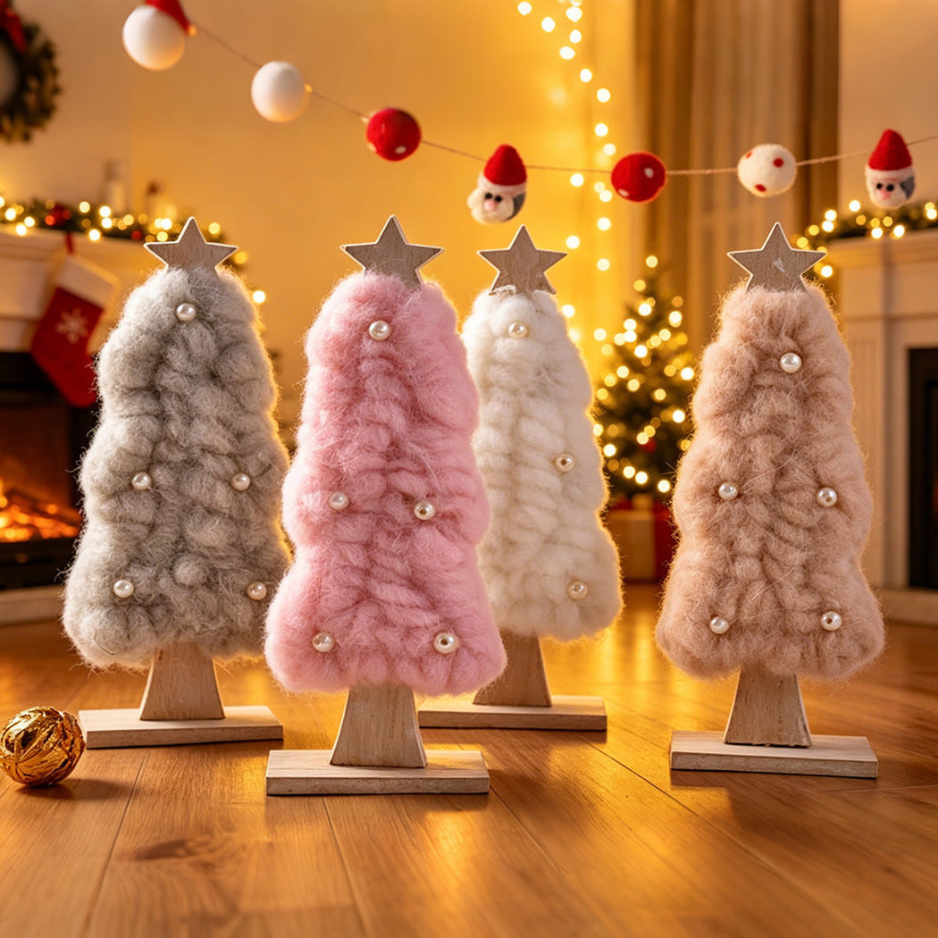 Christmas star-top tabletop tree in four visible styles, overview